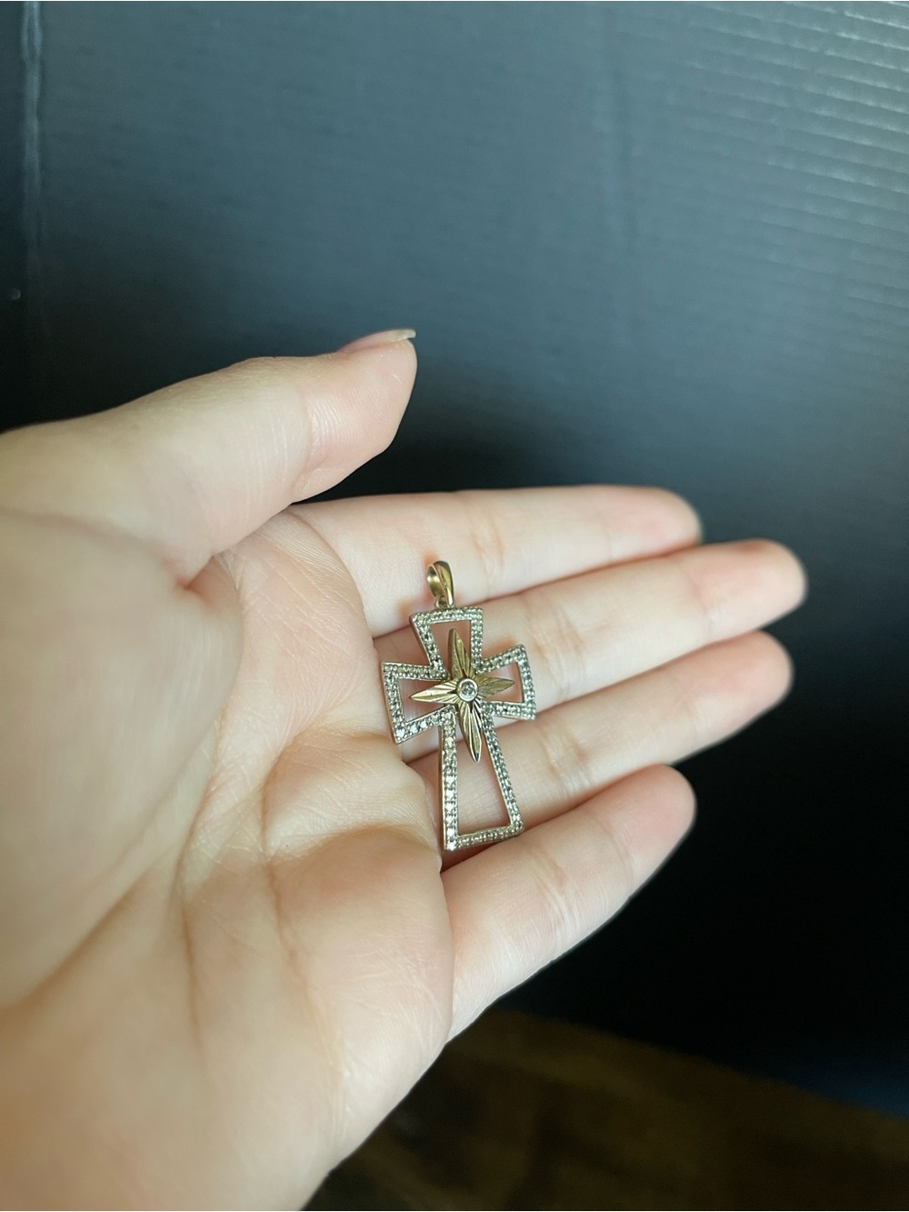 Sterling silver two tone gold and silver cross pendant for necklaces